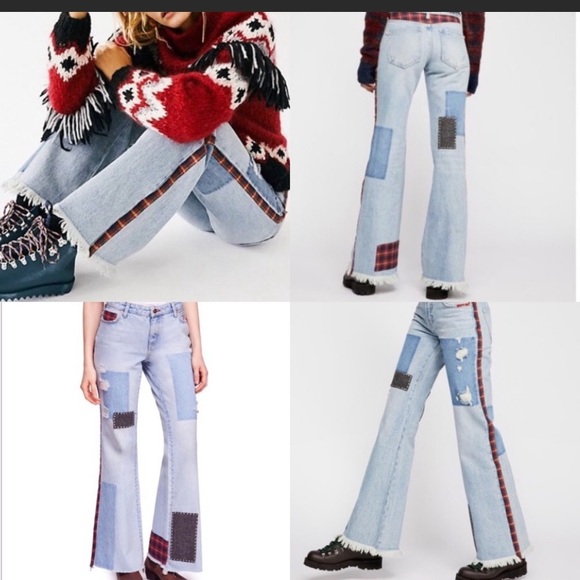 Free People Denim - Free People We The Free Mixed Plaid Slim Flare